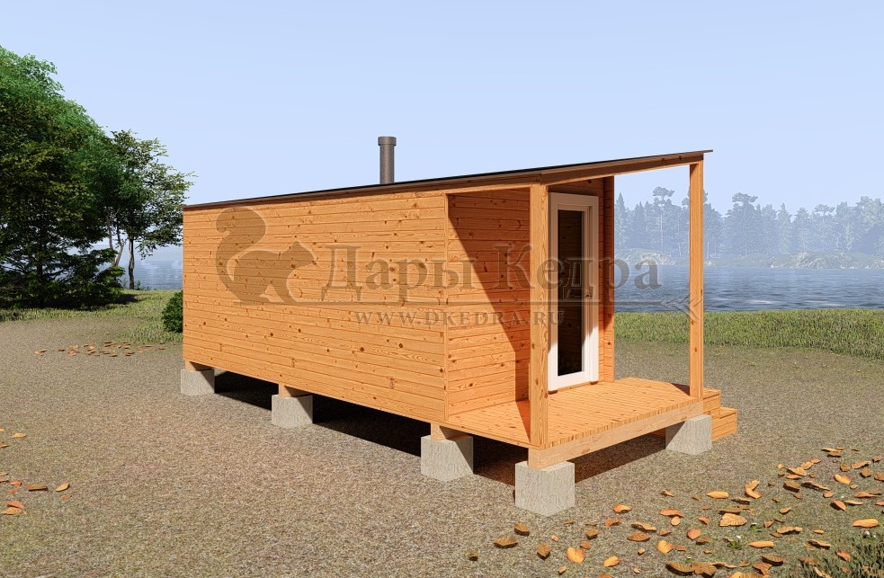 Каркасно-щитовая баня из кедра «Сканди» с верандой